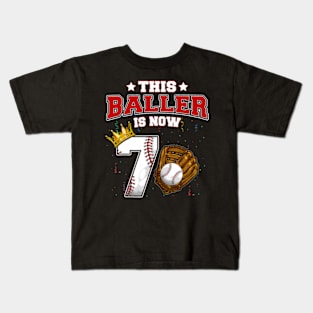 This Baller Is Now 7 Years Old Baseball Players 7Th BDay Kids T-Shirt